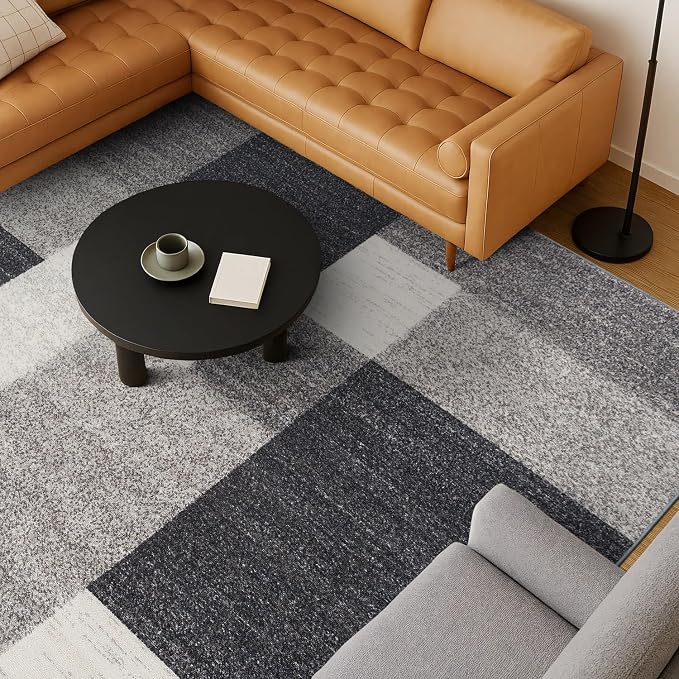 Rugshop Geometric Boxes Non-Slip Modern Living Room Area Rug Gray 6'6" x 9' | Non-Shedding, Rectangular, Size 6'6" x 9', Bedroom, Dining Room, Home Office, Kitchen, Entryway, Hallway, Nursery, Kids Room