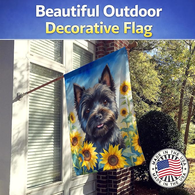 Caroline's Treasures DAC6043CHF Cairn Terrier in Sunflowers House Flag Large Porch Sleeve Pole Decorative Outside Yard Banner Artwork Wall Hanging, Polyester, House Size, Multicolor