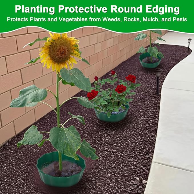 3 Pack of 12 Inch Planting Grow Rings, Planting Protective Round Garden Edging, Keeping Plants Separated, Weed Control and Directing Water to the Roots (12 Inch - 3 Pack - Green)