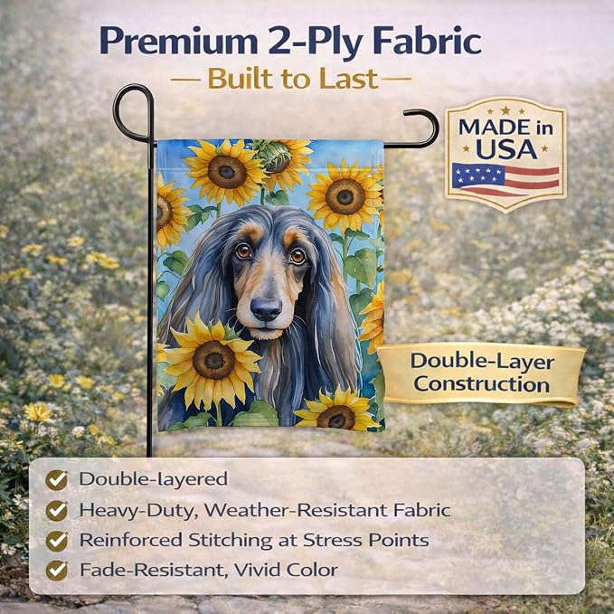 Caroline's Treasures DAC6001GF Afghan Hound in Sunflowers Garden Flag Mailbox Flag Decorative Yard Flag Banner Outside Patio Artwork Yard Flower Beds, Garden Size, Multicolor
