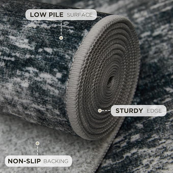 Joydeco 6x9 Area Rugs for Living Room, Non-Slip Modern Abstract Soft Washable Rug, Low Pile Carpet for Bedroom, Dining Room, Home Office, Pet & Child Friendly, Light Gray & White & Dark Gray