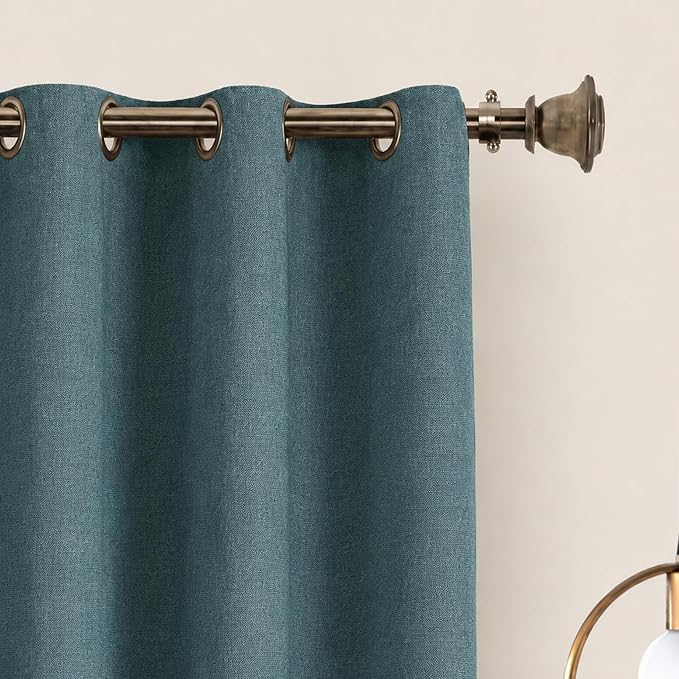 Deco Window Curtain Rods for Windows 44 – 120 Inch, 1 Inch Heavy Duty Extendable Metal Drapery Rod, Adjustable Curtain Rod with Decorative Quatro Finials for Living Room Bedroom, Antique Brass
