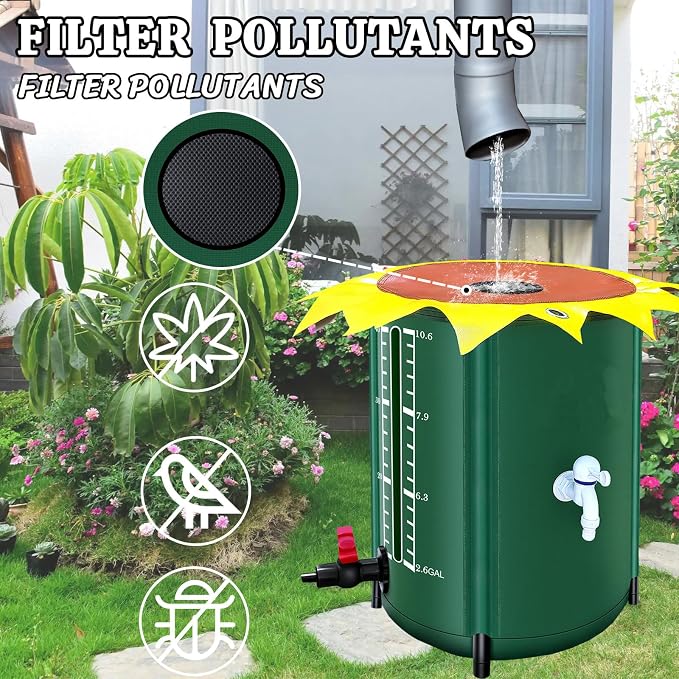 26 Gallon Collapsible Rain Water Collection Barrel System, Efficient Yard Rainwater Harvesting Solution with Spigot, Catchment Tank Stand Kit, Collector Storage Containers Long Term