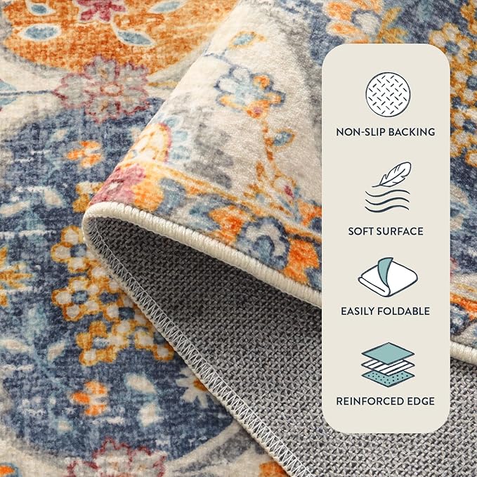 Lahome Moroccan Trellis Washable Runner Rug, 2x6 Kitchen Runners for Hallways 6 Feet Non Slip, Vintage Laundry Room Rug Ultra-Thin Carpet for Bathroom Bedroom Entryway Elise, Cream/Multi
