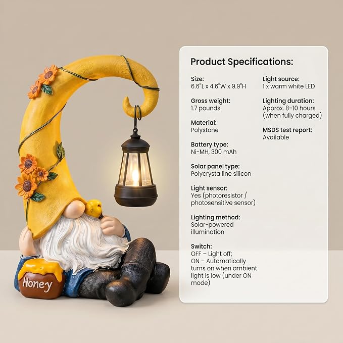 Lavezee Garden Gnomes Outdoor, Spring Gnome Statue with Solar Lantern for Yard, Patio, Lawn Graden Decor, Funny Gnome Gifts for Mom Grandma Women