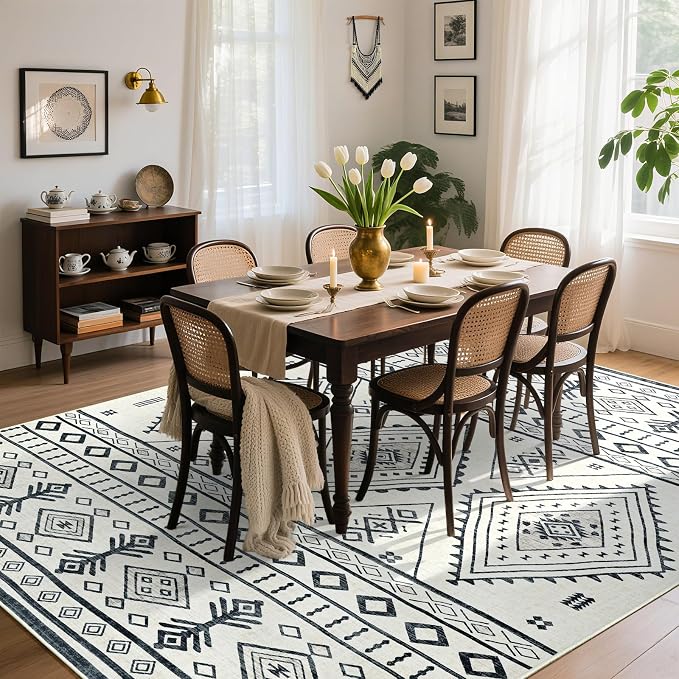 BENRON Western Rugs for Living Room Bedroom 5x7, Non Slip Washable, Boho | Southwest aztec Area Rugs for Dining Table Kitchen Home Decor, Geometric