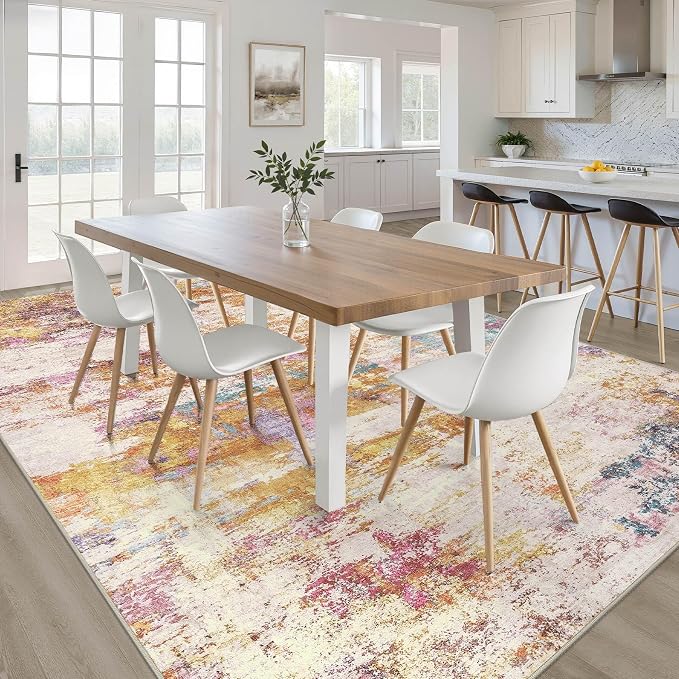 LOONGRUG 6x8 Area Rug Washable Neutral Modern Living Room Rug Multi Gold | Abstract Soft Stain Resistant Indoor Non-Slip Carpet for Bedroom Nursery Kids Office Playroom Dining Room