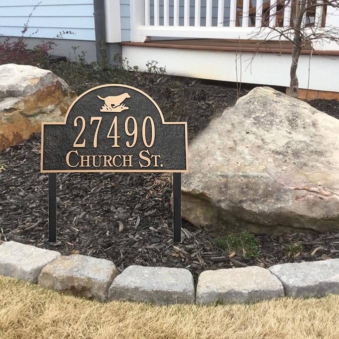 Address Sign Lawn Mounted - Custom House Number Sign with 2 Solid Metal Stakes,Address Numbers for Outside House,Yard,Garden,Grass,Ground,Drive Way,Lawn,13'' x 8''