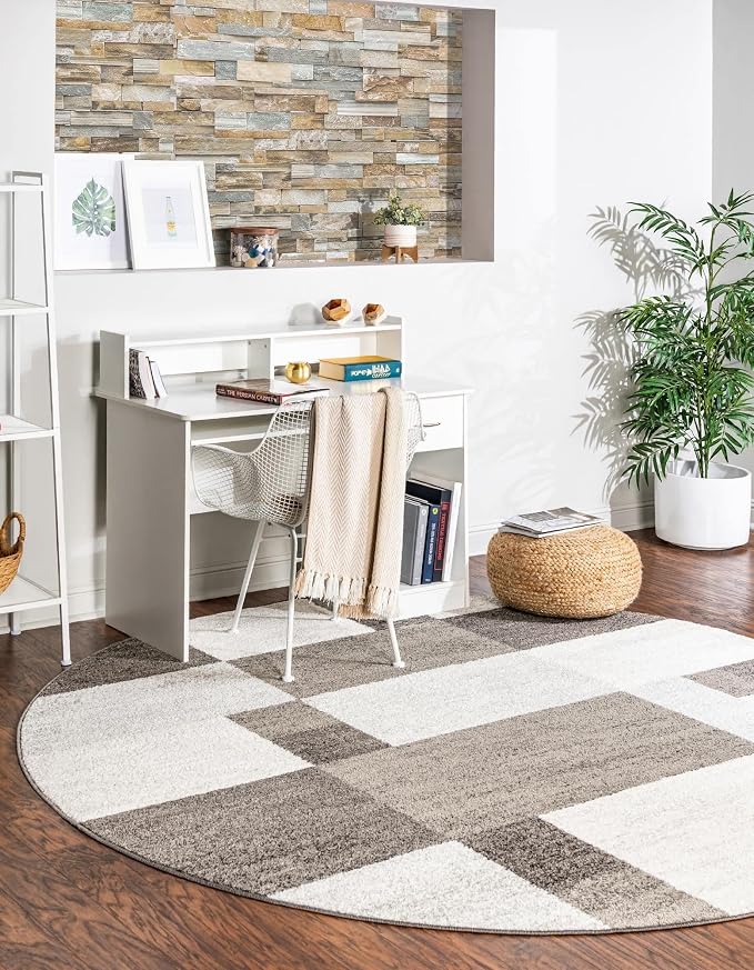 Unique Loom Autumn Collection Modern Contemporary Casual Abstract Area Rug (Gray/ Ivory Tonal, 7 ft 10 x 7 ft 10 Round)