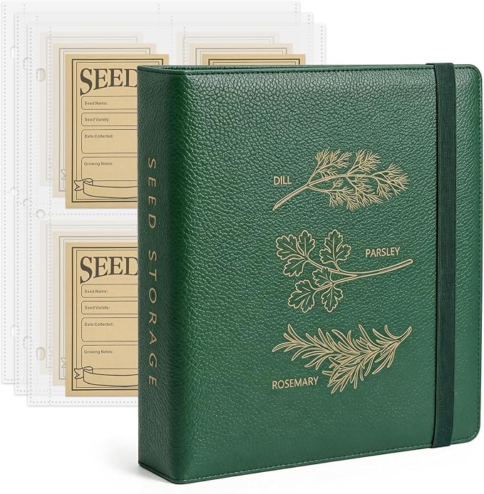 Seed Storage Binder Organizer for 200 Seed Packets 50 Sheets | Includes 50 Reusable Seed Envelopes and 50 Sheet Protectors, Large-Capacity Storage for Seed Saving, Ideal for Gardeners