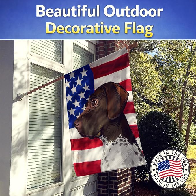 Caroline's Treasures CK6634CHF Old Danish Pointer Dog American Flag House Flag Large Porch Sleeve Pole Decorative Outside Yard Banner Artwork Wall Hanging, Polyester, House Size, Multicolor