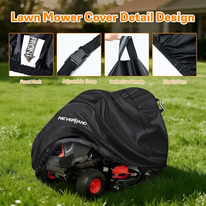 NEVERLAND Riding Lawn Mower Cover - Lawn Tractor Cover with Drawstring & Storage Bag, Fits 42" to 54" Decks, 420D Polyester Oxford, Reflective Handles