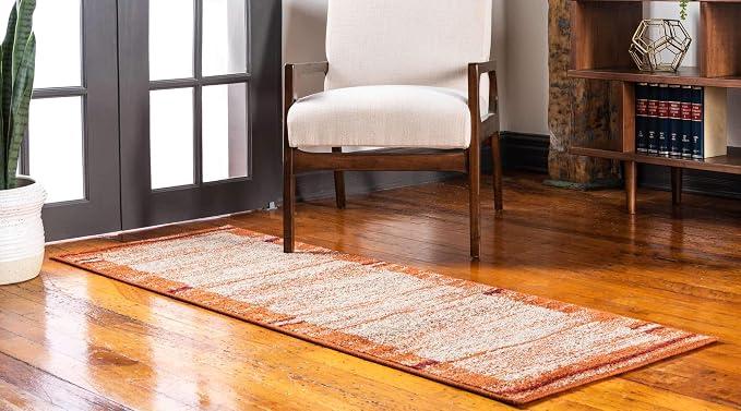 Unique Loom Autumn Collection Modern Contemporary Casual Abstract Area Rug (Beige/ Terracotta Rustic, 2 x 6 ft Runner)