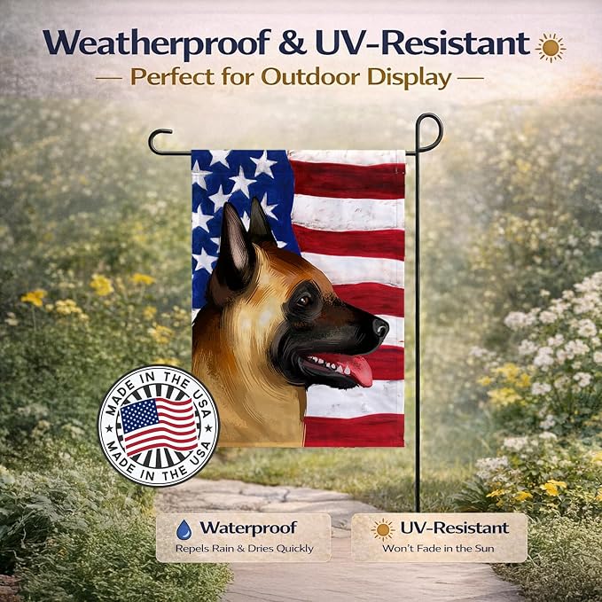 Caroline's Treasures CK6428GF Belgian Malinois American Flag Garden Flag Mailbox Flag Decorative Yard Flag Banner Outside Patio Artwork Yard Flower Beds, Garden Size, Multicolor