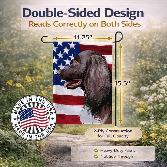 Caroline's Treasures CK6624GF Small Munsterlander Dog American Flag Garden Flag Mailbox Flag Decorative Yard Flag Banner Outside Patio Artwork Yard Flower Beds, Garden Size, Multicolor