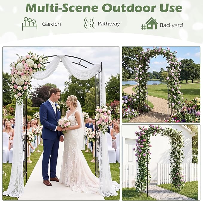 Giantex Metal Garden Arbor, 7.5 FT Heavy Duty Arch Trellis for Climbing Plants, Decorative Outdoor Garden Archway with Pointed Legs, Wedding Arbor for Party, Backyard, Lawn, Ceremony Decoration