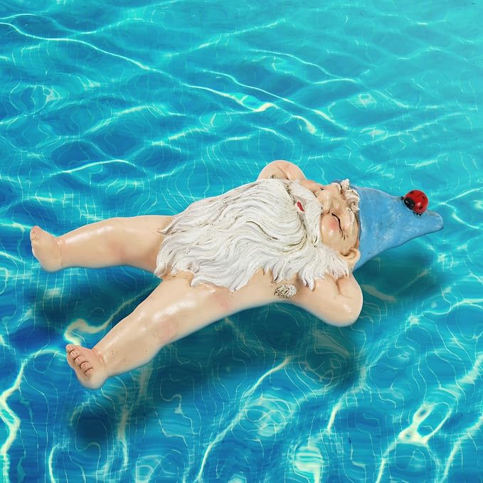 Exhart Sunbathing Naked Gnome Pool Floater, Durable Resin, Floats in Water,Funny Décor,7”x3.5”x13.5”