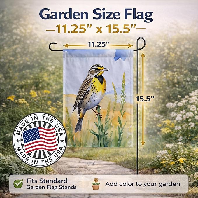 Caroline's Treasures Nebraska Western Meadowlark Garden Flag Mailbox Flag Decorative Yard Flag Banner Outside Patio Artwork Yard Flower Beds, Garden Size, Multicolor