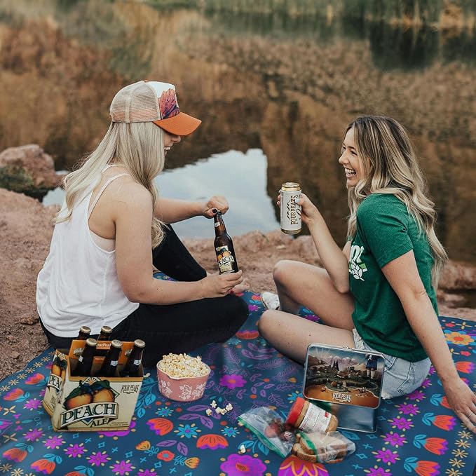 Picnic Blankets Extra Large Waterproof, 80"x 80" Dark Floral Beach Mat with Corner Pockets Windproof Sandproof Foldable Portable 3-Layer Mat Darker for Wet Grass,Parks,Music Festival,Camping,Concerts