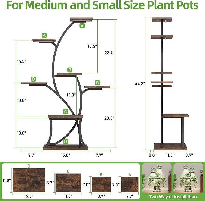 Indoor Plant Stand with Grow Lights, 7 Tiered, 44" Tall | Plant Shelf, Heavy Duty Anti-rust Iron Pipes, Water-resistant & Anti-corrosive Wood, Auto Timer, Long-lasting