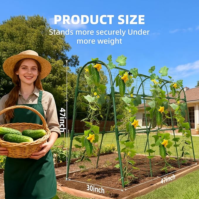 Cucumber Trellis for Raised Bed, U-Shape Garden Arch Metal Support for Climbing Plants, Metal Arch Plant Support Vegetables Trellis, Plant Support for Vine Outdoor (Green, 47*30*47inch(L*W*H))