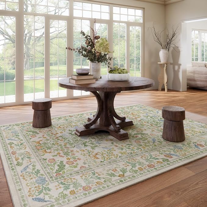 8x10 Area Rugs for Living Room: Washable Bedroom Rug Stain Resistant Non Slip Low Pile Lightweight Soft Carpets for Dining Room Kitchen Nursery Kids Room Farmhouse Living Room Indoor