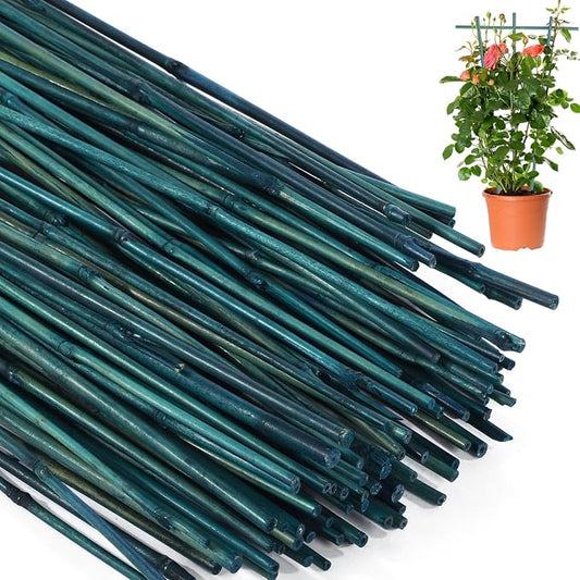 Suclain 100 Pcs 4 Feet Bamboo Stakes for Plant Support Bamboo Sticks Poles Indoor and Outdoor Tall Garden Stakes with 100 Twist Ties for Tomato Bean Flowers Trees Potted and Climbing Plant Support
