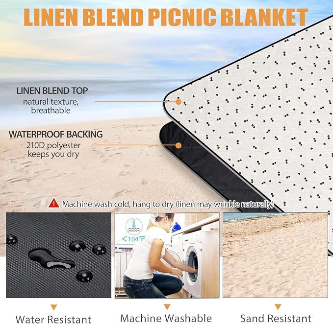 Extra Large Picnic Outdoor Blankets with Carry Strap, Oversized 78"x57" Waterproof & Sand Proof Portable Camping Mat, Outdoor Beach Mat ,Indoor(Brown)