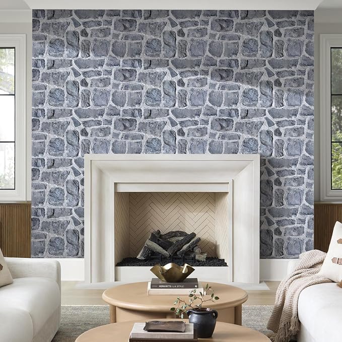 COMSTICKC 3D Gray Stone Wall Panel Peel and Stick,12 Pcs of 22.8" x 11.8", DIY Lightweight PVC Stone Brick Self Adhesive Decorative Tiles Backsplash Interior Decor, Paintable, Covers 22.48 sq.ft
