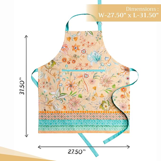 Maison d' Hermine Aprons for women with Pocket 100% Cotton (27.50"x31.50") | Adjustable Neck Strap & long ties Apron Men Chef Wedding Cooking Gardening Server Maid