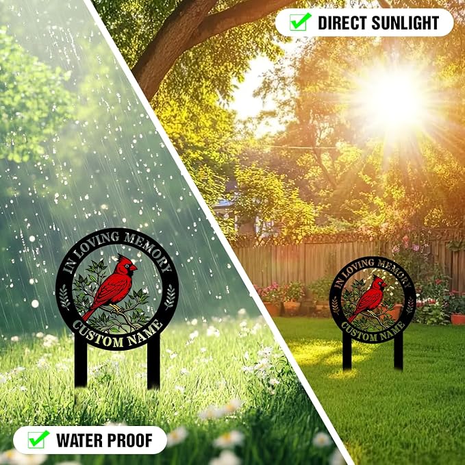 Personalized Cardinal Metal Sign with Stakes, Custom Garden Yard Decor Outdoor, Memorial Gift for Mom, Garden Plaque Gifts for Memorial, Remembrance loss loved Ones Grave Marker