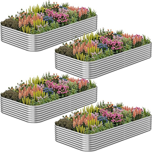 4 Pack 6x3FT Corrugated Galvanized Steel Raised Garden Bed Outdoor, Metal Above Ground Garden Bed for Vegetables and Flowers, Raised Beds for Gardening