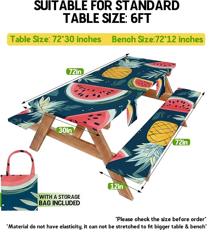Picnic Table Cover with Bench Covers Camping Essentials Waterproof Windproof Fitted Tables and Seats Set Patio Outdoor Must Haves Stuff Tablecloth Rv Owner Camper Overlanding Activities Gadgets Kit
