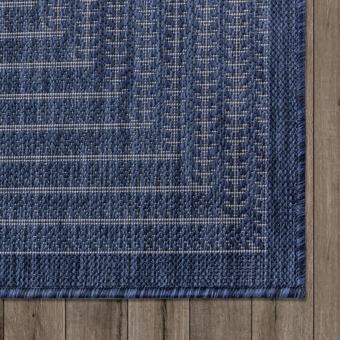 Adiva Rugs Outdoor Indoor Area Rug, Weather Resistant, Easy to Clean, Stain Resistant Floor Mat for Dining Room, Backyard, Deck, Patio (Navy Weiss, 9' x 12')