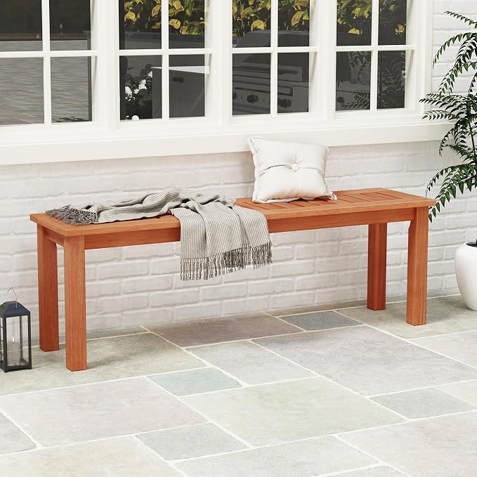 Giantex 47" Outdoor Bench with Slatted Seat, 705Lbs Capacity, Solid Wood Frame, Teak Oil Finish, Backless Garden Bench for Patio Dining, Yard, Porch, Entryway, Park, 2-Person Outside Seat Chair