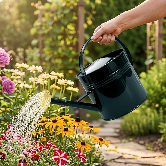LONGRUN 2.5 Gallon Dark Green Metal Watering Can for Plants and Garden with Removable Spout, Made of Galvanized Iron