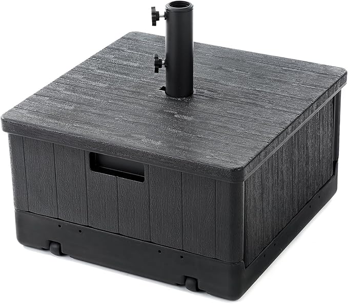 Home Zone Living 119lbs 21" Square Heavy Duty Planter Umbrella Base, 11 Ft | Rolling Wheels & Water Weight Bag for Patio Pool Backyard, Convertible as Table or Planting Box, Supports Up to 11 Ft