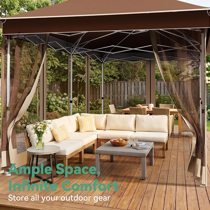 COBIZI 10x20 Pop up Canopy Tent -12x20 Gazebo, Party Tents for Parties, Carpas para Fiestas, Large Outdoor Popup Patio Screened Gazebos, Shelter Tents with Net for Backyard, Commercial,Brown