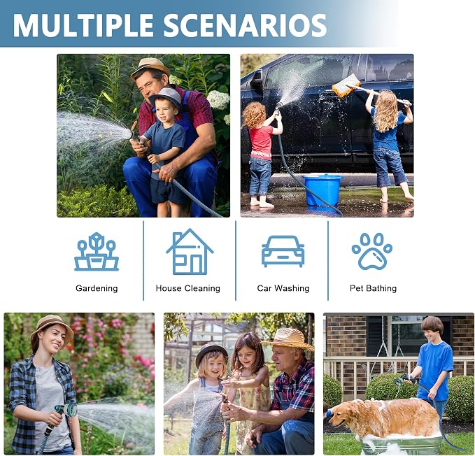 50FT Garden Hose -2026 Newly Upgraded Expandable Garden Hoses with 10 Function Spray Nozzle, Extra Strength Fabric, Pure Brass 3/4'' Fittings, Leak-Proof, Lightweight, Kink-Free Hose(Gray Blue)