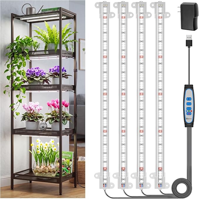 Wiaxulay Grow Lights for Indoor Plants, Full Spectrum 6000K Plant Light for Indoor Plants, LED Grow Light Strips with Auto Timer 6/12/16Hrs, 5 Dimmable Levels, 3 Switch Modes for Hydroponics Seedling