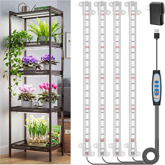 Wiaxulay Grow Lights for Indoor Plants, Full Spectrum 6000K Plant Light for Indoor Plants, LED Grow Light Strips with Auto Timer 6/12/16Hrs, 5 Dimmable Levels, 3 Switch Modes for Hydroponics Seedling