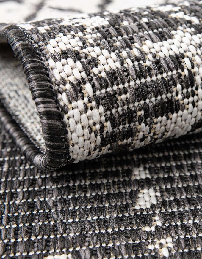 Unique Loom Outdoor Bohemian Collection Area Rug - Anthro (7' 10" x 10' Rectangle, Charcoal Gray/ Ivory)