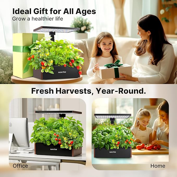 SUNCOZE Smart Hydroponics Growing System, 20 Pods, 25 in Adjustable Height | Indoor Herb Garden with 30W LED Grow Light, 10L Water Tank, Timer & Clock, Plants Germination Kit with Quiet Pump, Black