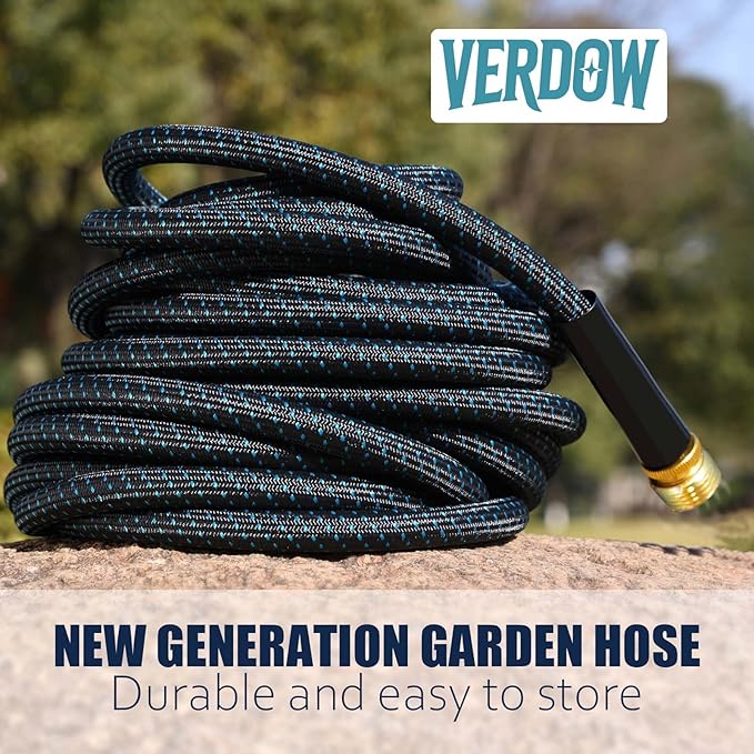 25ft Garden Hose, Flexible Water Hose with 10-Function Nozzle, Lightweight, Kink-Free, Wear-Resistant Outdoor Hose, 3/4" Rustproof Fittings for Yard, Car Wash, Pet
