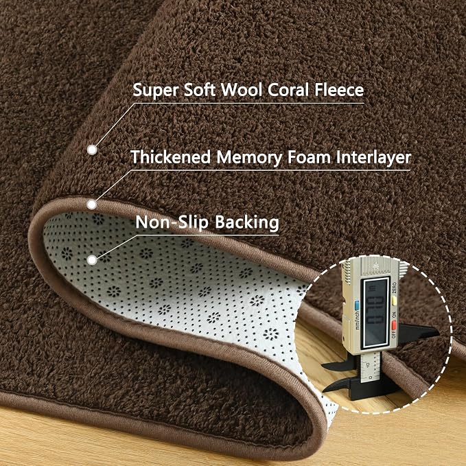 6x9 Dark Brown Area Rug Modern Aesthetic Minimalist | Washable Memory Foam, Low Pile Non Slip Indoor Carpet for Living Room Bedroom Office Classroom College Dorm Room Home Decor
