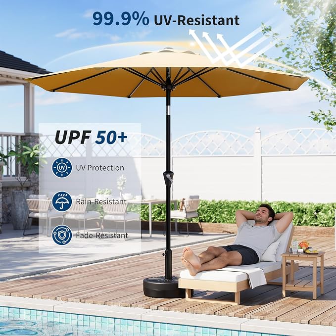 GarveeLife 10FT Umbrella Outdoor Patio, Table Umbrella with Push Button Tilt and Crank, 8 Sturdy Ribs Waterproof UV Protection for Garden, Pool, Deck, Backyard, Market (Yellow)