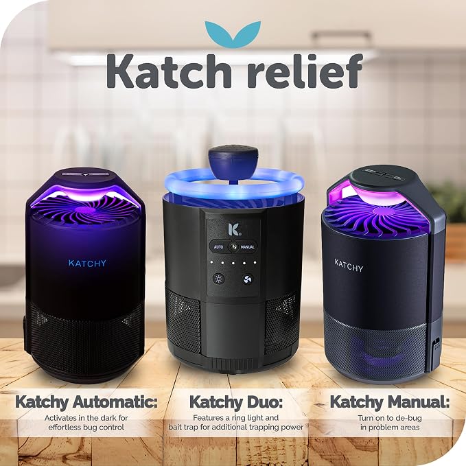 The Original Katchy Indoor Insect Trap - Fan Powered with UV Light - Fruit Fly Traps for Indoors - for Fruit Flies, Gnats, Mosquitoes, Moths (White)