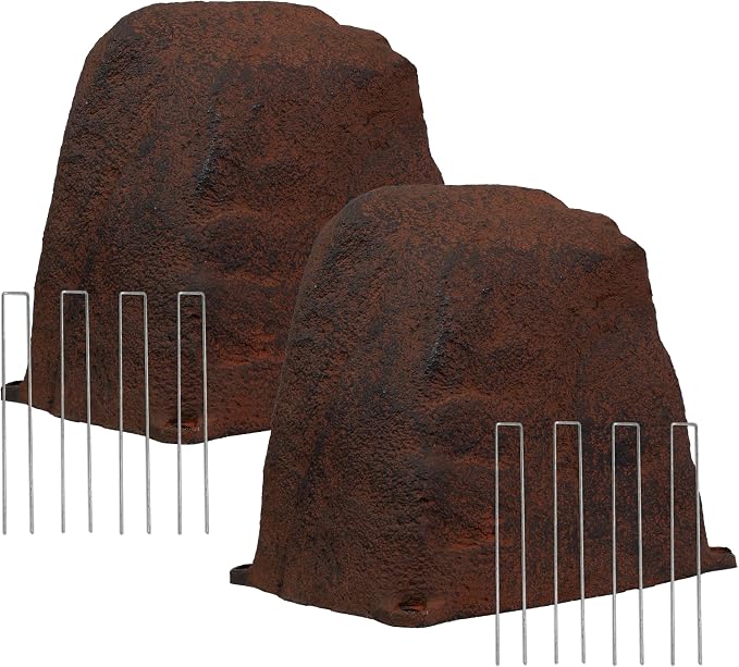Sunnydaze 11” H Small Faux Landscape Rock Cover - Lightweight Polyresin Fake Rock Well Pump Cover for Outside – Realistic Natural Texture – Brown - Set of 2