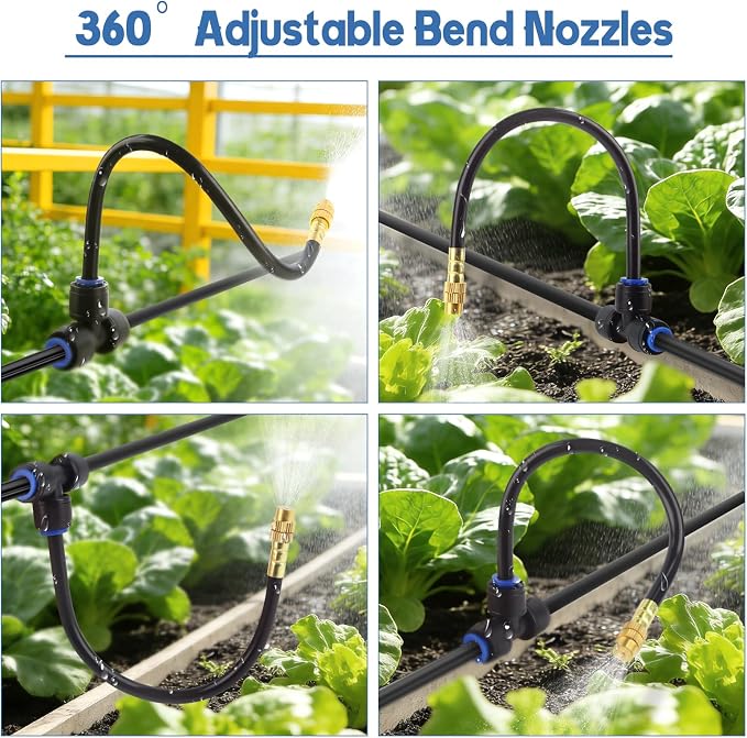 Kalolary 100Ft Misting Cooling System with 360°Adjustable Nozzles,Misters for Outside Patio with 100FT Misting Line& 25pcs Brass Mist Nozzles Outdoor Mister for Garden Greenhouse Plant Drip Irrigation