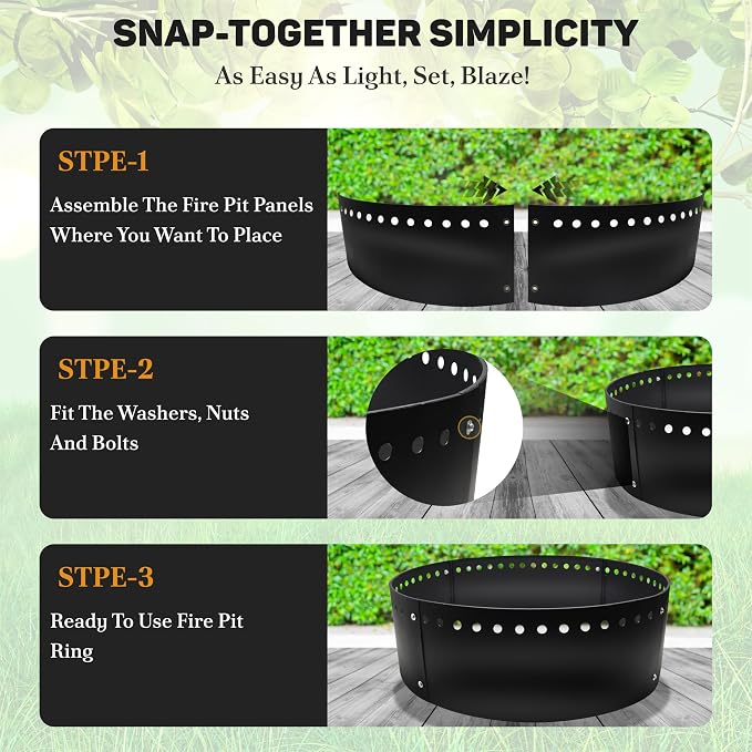 FEBTECH - 38" Smokeless Fire Pit Ring Insert for 40" Firepits | Above or In-Ground Versatile Fire Ring Insert for Outdoor Fire Pits, Backyard Outdoor Camping Bonfires & Fire Pit Gatherings